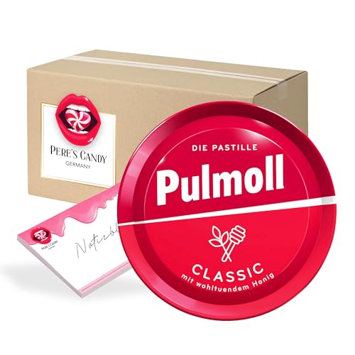 Pere's Candy® Bundle für 10erPack Pulmoll 75g Classic Rot die Pastille Hustenbonbons Menthol und Honig + Pere's Candy Notepad DIN A7-25 Blatt von PERE’S CANDY