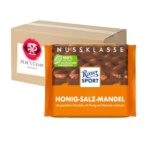 Pere's Candy® Bundle für 11 x 100g Honig-Salz-Mandel Tafel ganzen gerösteten gesalzenen Mandeln + Pere's Candy Notepad DIN A7-25 Blatt von PERE’S CANDY