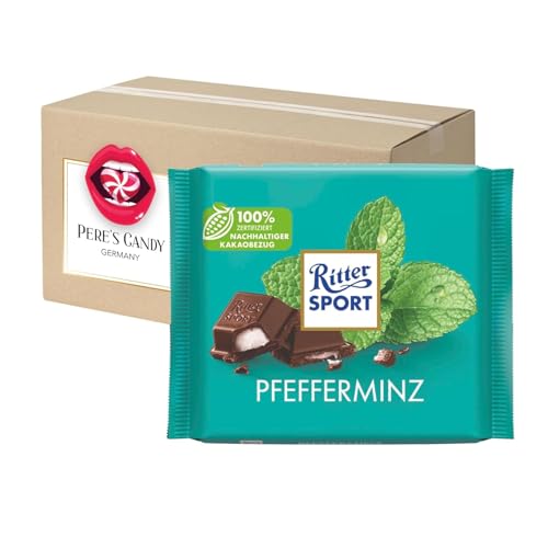 Pere's Candy® Bundle für 12 x 100g Pfefferminz Dunkle Halbbitter-Schokolade mit Pfefferminz-Füllung + Pere's Candy Notepad DIN A7-25 Blatt von PERE’S CANDY