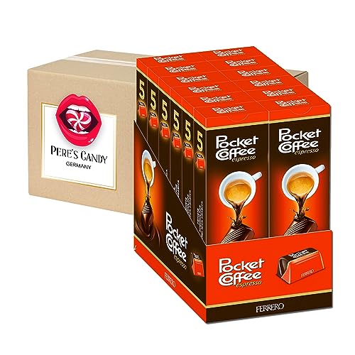 12er Pack (12 x 5 Stück) Pocket Coffee Kaffee-Praline mit flüssigem Espresso mit Geschenk von Pere's Candy von PERE’S CANDY