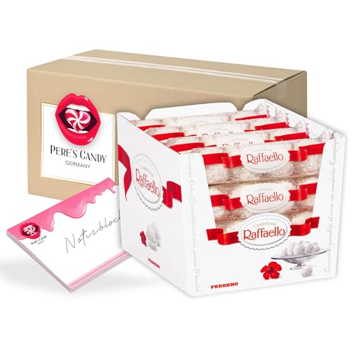 Pere's Candy® Bundle für 16 x 4er Raffaello zartes Kokos feiner Milchcreme Thekendisplpay + Pere's Candy Notepad DIN A7-25 Blatt von PERE’S CANDY