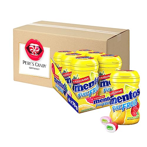 19,99€ inkl. USt (47,60€/kg) Mentos Full Fruit Kaugummi (6 x 70g) zuckerfreie Chewing Gum Dragees & flüssiger Füllung von Pere's Candy® Box mit Geschenk von PERE’S CANDY