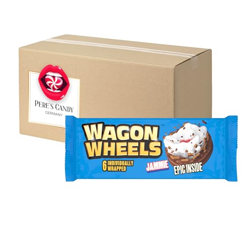 2 x 220g Wagon Wheels Jammie Kekse gefüllt mit Marshmallow - Apfelmarmelade - Himbeergeschmack mit Geschenk von Pere's Candy von PERE’S CANDY