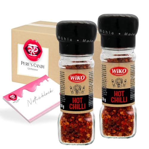 Pere's Candy® Bundle für 2 x Gewürzmühle Chili scharf 50g Gewürzzubereitung + Pere's Candy Notepad DIN A7-25 Blatt von PERE’S CANDY