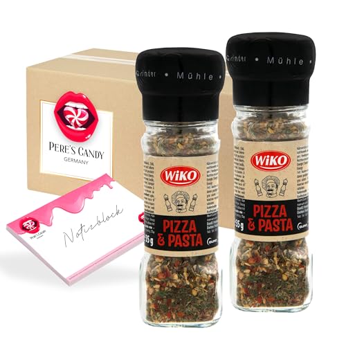 Pere's Candy® Bundle für 2 x Gewürzmühle Pizza- und Pastagewürz 35g Nudeln Gewürzzubereitung + Pere's Candy Notepad DIN A7-25 Blatt von PERE’S CANDY