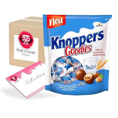 Pere's Candy® Bundle für 3 x 180 g Knoppers Goodies knusprige Waffelkugeln gefüllt Milch- und Nougatcreme + Pere's Candy Notepad DIN A7-25 Blatt von PERE’S CANDY