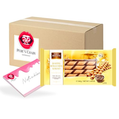 Pere's Candy® Bundle für 3 x Kakao Waffelröllchen gefüllt mit köstlicher Creme 160g + Pere's Candy Notepad DIN A7-25 Blatt von PERE’S CANDY