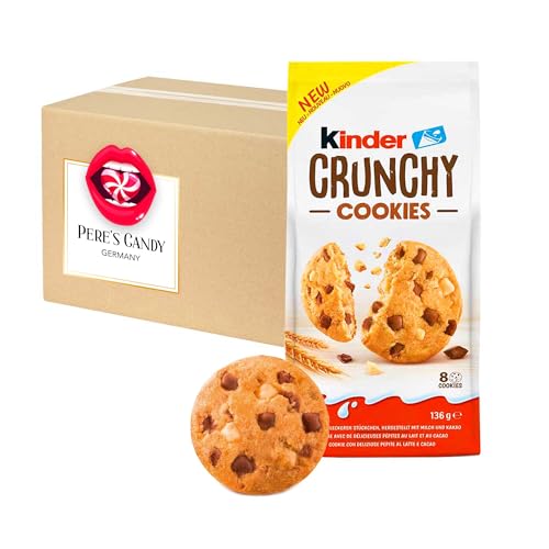 4 x 136 g Kinder Crunchy Cookies 136 g Kekse mit Milchfettglasur-und Kakaofettglasur-Stücken mit Geschenk von Pere's Candy von PERE’S CANDY