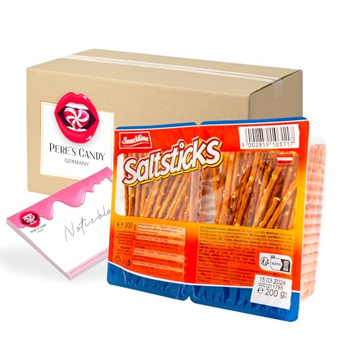 Pere's Candy® Bundle für 4 x 200g Salzsticks Laugengebäck in Stangenform Salzstangen + Pere's Candy Notepad DIN A7-25 Blatt von PERE’S CANDY