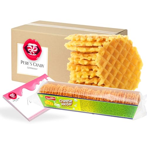 Pere's Candy® Bundle für 4 x Käsewaffeln Zwiebel 100g + Pere's Candy Notepad DIN A7-25 Blatt von PERE’S CANDY