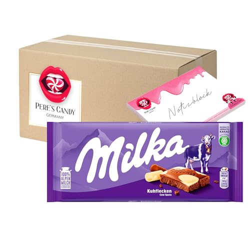 Pere's Candy® Bundle für 5 x 100g Milka Tafelschokolade Alpenmilch Happy Cows + Pere's Candy Notepad DIN A7-25 Blatt von PERE’S CANDY