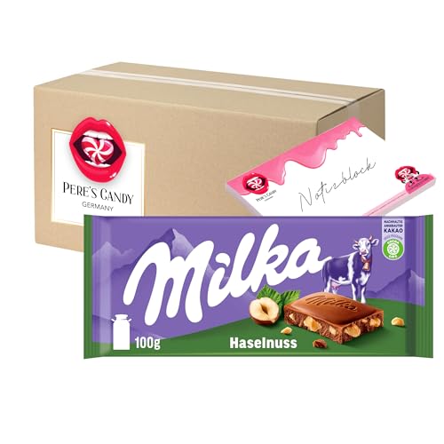 Pere's Candy® Bundle für 5 x 100g Milka Tafelschokolade Alpenmilch mit Haselnuss + Pere's Candy Notepad DIN A7-25 Blatt von PERE’S CANDY