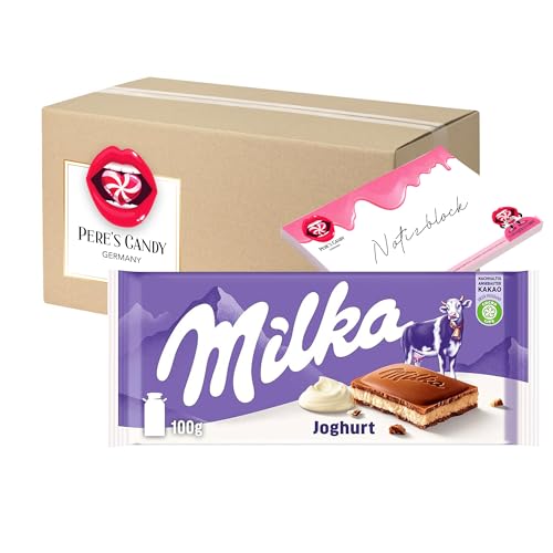 Pere's Candy® Bundle für 5 x 100g Milka Tafelschokolade Alpenmilch mit Joghurt Cream + Pere's Candy Notepad DIN A7-25 Blatt von PERE’S CANDY