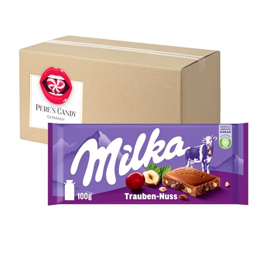 Pere's Candy® Bundle für 5 x 100g Milka Tafelschokolade Alpenmilch mit Trauben-Nuss + Pere's Candy Notepad DIN A7-25 Blatt von PERE’S CANDY