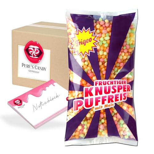 Pere's Candy® Bundle für 5 x Frigeo Knusper Puffreis 80g + Pere's Candy Notepad DIN A7-25 Blatt von PERE’S CANDY