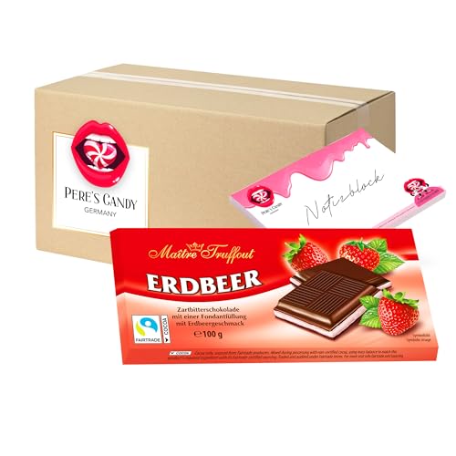 Pere's Candy® Bundle für 5 x Maître Truffout Cremeschokolade Erdbeere Tafel 100g + Pere's Candy Notepad DIN A7-25 Blatt von PERE’S CANDY