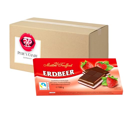 Pere's Candy® Bundle für 5 x Maître Truffout Cremeschokolade Erdbeere Tafel 100g + Pere's Candy Notepad DIN A7-25 Blatt von PERE’S CANDY