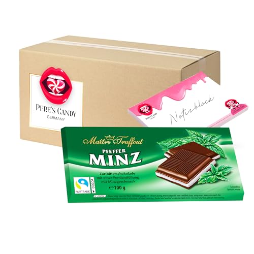 Pere's Candy® Bundle für 5 x Maître Truffout Cremeschokolade Pfefferminz Tafel 100g + Pere's Candy Notepad DIN A7-25 Blatt von PERE’S CANDY