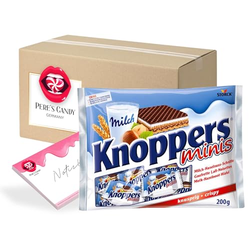 Pere's Candy® Bundle für 6 x Knoppers Minis im Beutel 200g Gefüllte Waffelschnitte + Pere's Candy Notepad DIN A7-25 Blatt von PERE’S CANDY