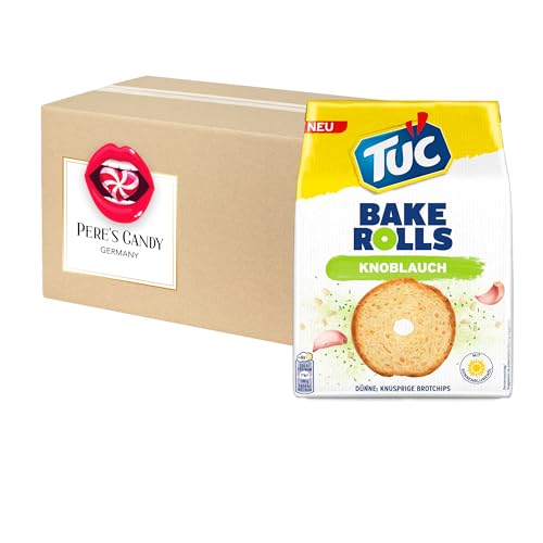 Tuc Knoblauch Bake Rolls Brotchips 7erPack(7 x 80g) Bake rolls Knäckebrot Chips von Pere's Candy Box mit Geschenk von PERE’S CANDY