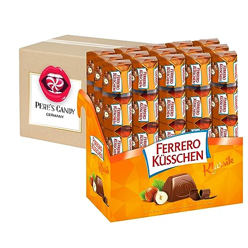 Pere's Candy® Bundle für Ferrero Küsschen Thekendisplay 15x5 (660g) Ferrero Küsschen Praline mit Nusspralinen-Spezialität Milch-und Halbbitterschokolade + Pere's Candy Notepad DIN A7-25 Blatt von PERE’S CANDY