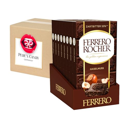 Pere's Candy® Bundle für Ferrero Rocher 55% Zart- bitter Haselnuss 8 x 90 g Tafelschokolade + Pere's Candy Notepad DIN A7-25 Blatt von PERE’S CANDY