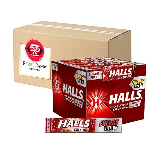 Halls ENERGY COLA Zucker - Bonbons 20 x 33,5 g Packungen aromatisierten Süßigkeiten von Pere's Candy Box mit Geschenk von PERE’S CANDY