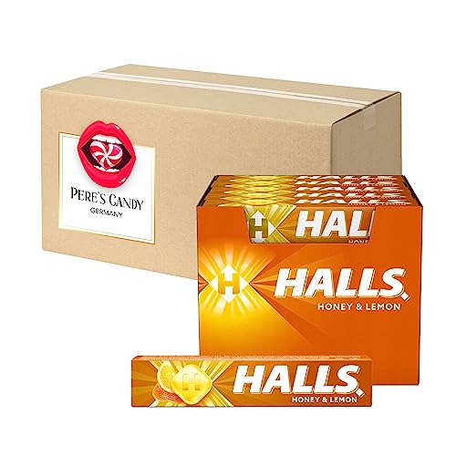 Halls HONIG-ZITRONE Zucker - Bonbons 20 x 33,5 g Packungen aromatisierten Süßigkeiten von Pere's Candy® Box mit Geschenk von PERE’S CANDY