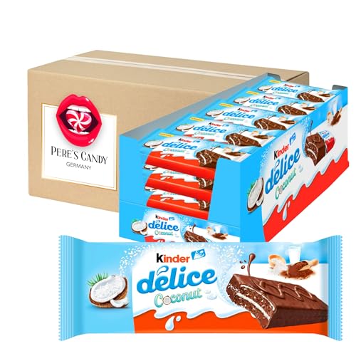 Kinder Delice COCONUT Milchschnitte 20erPack(20 x 37 g) Kuchen Snack Pausensnack von Pere's Candy® Box mit Geschenk von PERE’S CANDY