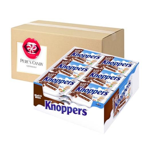 Knoppers Black & White Waffelschnitten 24er x 25g Milch- und Nougatcreme-Füllung mit Geschenk von Pere's Candy von PERE’S CANDY