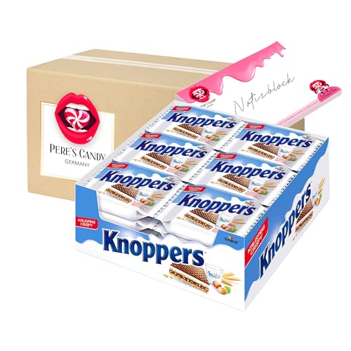 Pere's Candy® Bundle für Knoppers Haselnuss-Schnitte mit knusprig gebackener Waffel 24er x 25g + Pere's Candy Notepad DIN A7-25 Blatt von PERE’S CANDY