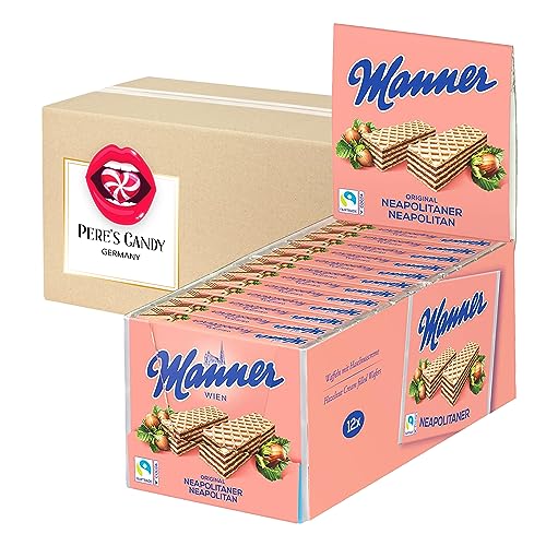 Manner Haselnusscreme Schnitten Waffeln | 12er Pack (12 x 75g) | mit Geschenk von Pere’s Candy von PERE’S CANDY