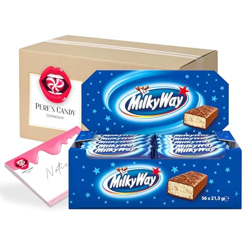 Pere's Candy® Bundle für Milky Way Multipack mit 56 x 21,5g einzeln Riegel aus Milchschokolade+ Pere's Candy Notepad DIN A7-25 Blatt von PERE’S CANDY