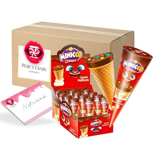 Minicco Mini Waffelhörnchen gefüllt Haselnuss Cremige Süßigkeitenbox 24 x 25 g Einzelportionen mit Geschenk von Pere's Candy von PERE’S CANDY