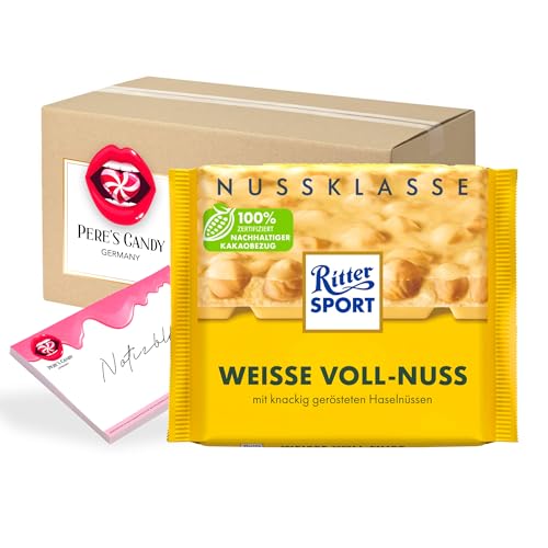 Pere's Candy® Bundle für 10 x 100g Weisse Voll-Nuss Tafel Schokolade + Pere's Candy Notepad DIN A7-25 Blatt von PERE’S CANDY