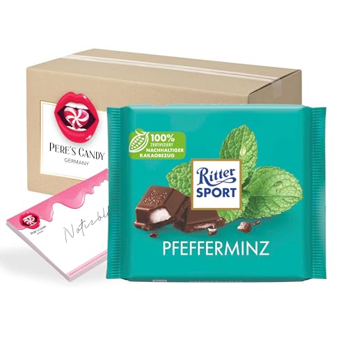 Pere's Candy® Bundle für 12 x 100g Pfefferminz Tafel Schokolade + Pere's Candy Notepad DIN A7-25 Blatt von PERE’S CANDY