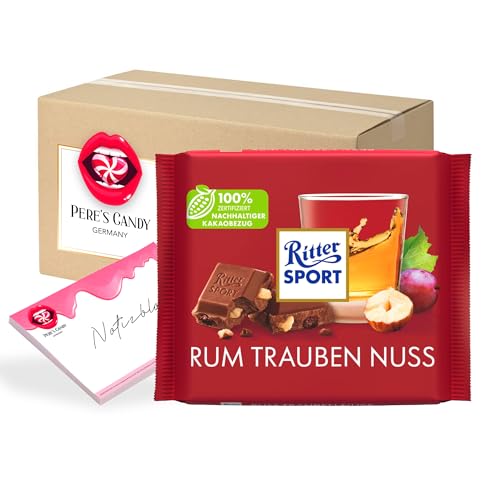 Pere's Candy® Bundle für 12 x 100g Rum Trauben Nuss Tafel Schokolade + Pere's Candy Notepad DIN A7-25 Blatt von PERE’S CANDY