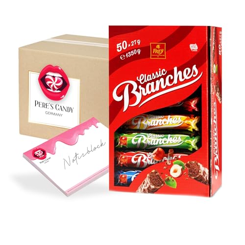 Pere's Candy® Bundle für Frey Branches Schweizer Milk Schokoriegel 50er-Pack - Milchschokoladen-Riegel mit Haselnusscremefüllung + Pere's Candy Notepad DIN A7-25 Blatt von PERE’S CANDY