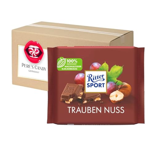 Pere's Candy Box mit 12 x 100g Trauben Nuss Tafel Schokolade Sultaninen und Haselnuss-Stückchen + mit Geschenk von PERE’S CANDY