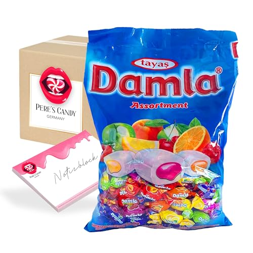 Pere's Candy Bundle für DAMLA 1kg Kaubonbons Frucht Mix gefüllt Fruchtgummi mit Füllung + Pere's Candy Notepad DIN A7-25 Blatt von PERE’S CANDY