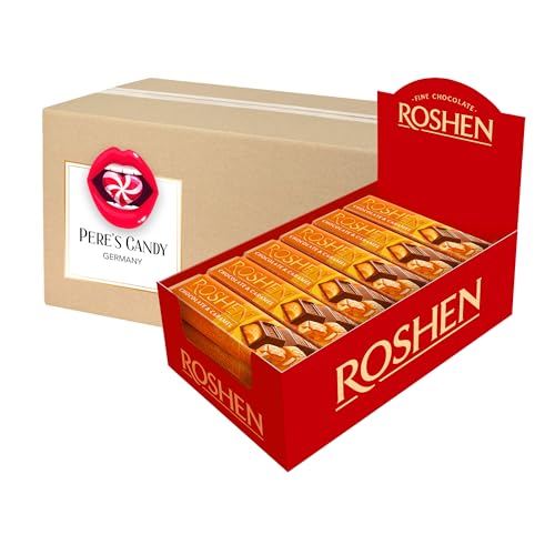 Pere's Candy® Bundle für ROSHEN Schokoriegel Karamellcreme Füllung im Thekendisplay 30 x 30 g + Pere's Candy Notepad DIN A7-25 Blatt von PERE’S CANDY