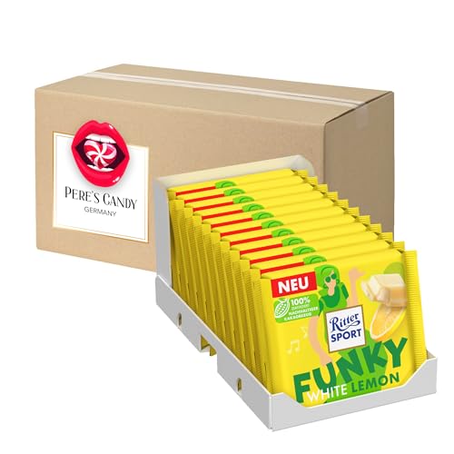 Pere's Candy® Bundle für Ritter Sport Funky White Lemon Gefüllte weiße Schokolade mit Zitronencreme 11er Pack(11x100g) + Pere's Candy Notepad DIN A7-25 Blatt von PERE’S CANDY