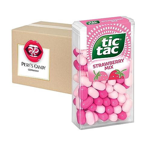 Tic Tac Strawberry Mix 24 Pack (24 x 18 g) - 432g | Süßigkeiten im praktischen Pack | von Pere's Candy® mit Geschenk notepad - Bundle von PERE’S CANDY