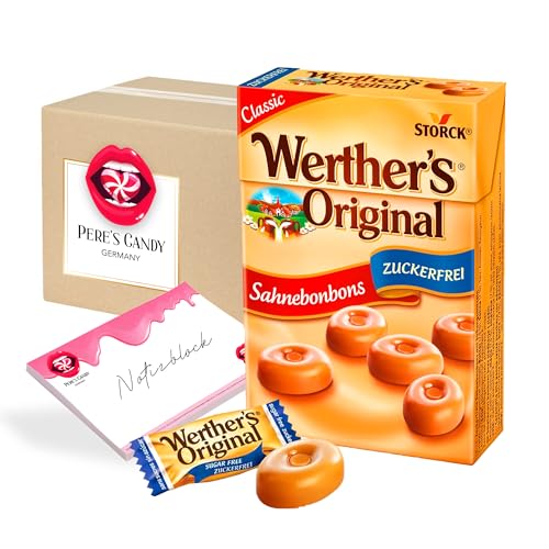 Pere's Candy® Bundle für Werther's Original Minis ohne Zucker 10x42g + Pere's Candy Notepad DIN A7-25 Blatt von PERE’S CANDY