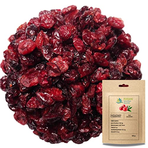 Pergamo Getrocknete Cranberries 500gr / Aromatische Cranberries ohne Zuckerzusatz/ ungeschwefelte trockenfrucht mit süß-säuerlich geschmak / 100 Natural Premium Qualität von PERGAMO Natural Flavor
