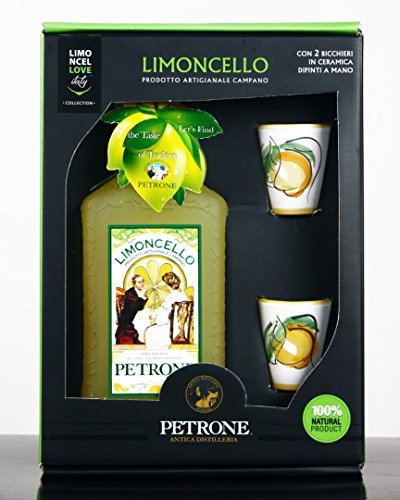 Limoncello 100% natürlich mit Keramik-Gläser von Vietri sul Mare, von Hand bemalt von PETRONE