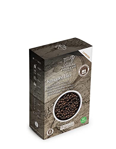 Peugeot Bio Kampot schwarze Pfefferkörner aus Kambodscha, 60 g, 3 Frischebeutel à 20 g von PEUGEOT