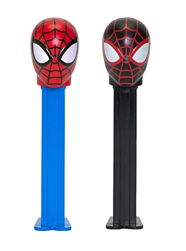 Pez Spiderman-Süßigkeitenspender-Set Miles Morales und Spider-Man PEZ Spender mit 2 Süßigkeiten-Nachfüllpackungen, Marvel-Partygeschenke, Spiderman-Partygeschenke, Greifbeutel, Spider-Mann-Süßigkeiten von PEZ