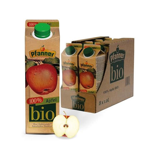 Pfanner 100% BIO Apfelsaft naturtrüb (8 x 1 l) – direkt gepresste Äpfel – Saft ohne Zuckerzusatz – Fruchtsaft im Vorratspack von Pfanner