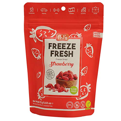 POL'S - 15 gr. Gefriergetrocknete Ganze Erdbeere, Freeze Dried Whole Strawberry, Trockenobst, bester täglicher Snack, glutenfrei, ohne Zucker, vegan, ohne Zusatzstoff von POL'S